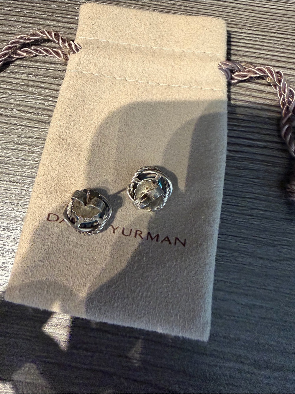 David Yurman Sterling Silver Blue Topaz Cable Stud Earrings - Picture 4 of 5